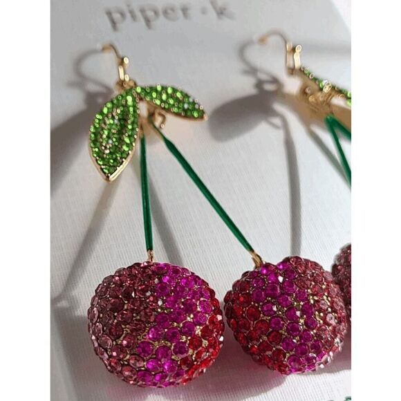 🍒 PIPER K Cherry Glass Stones Nickel Free Drop Statement Earrings NEW IN BOX - Picture 14 of 14